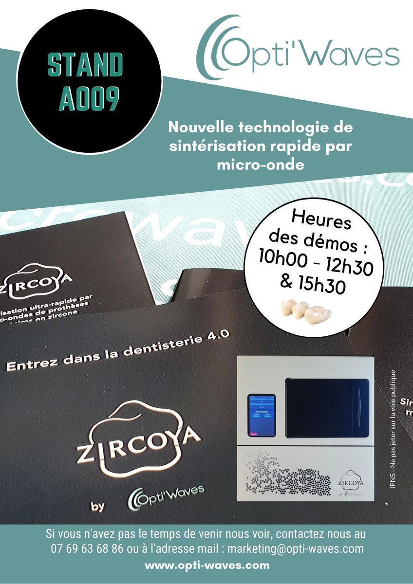 Opti'Waves (@optiwaves) on Twitter photo J-14 pour le salon Dental Forum. L'équipe Opti'Waves est prête à vous accueillir Stand A009 du 12 au 14 mars. Des démos auront lieu tous les jours & vous avez la possibilité d'obtenir un entretien personnalisé en nous contactant: marketing@opti-waves.com
#Zircoya #Dentalforum J-14 pour le salon Dental Forum. L'équipe Opti'Waves est prête à vous accueillir Stand A009 du 12 au 14 mars. Des démos auront lieu tous les jours & vous avez la possibilité d'obtenir un entretien personnalisé en nous contactant: marketing@opti-waves.com
#Zircoya #Dentalforum