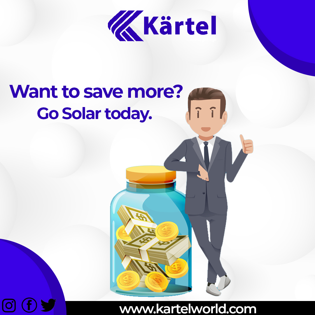 kartel_world's tweet photo. After spending so much on electricity, why won't you consider the numerous benefits of going solar?🌞 With Kartel Solar Solutions, your savings begin from day one.
.
.
#SolarEnergy #renewableenergy #Nigeria #solarvision2020 #solar #Inverters #SolarPanel #Kartelenergy #KartelWorld https://t.co/NLaLtDDfD2