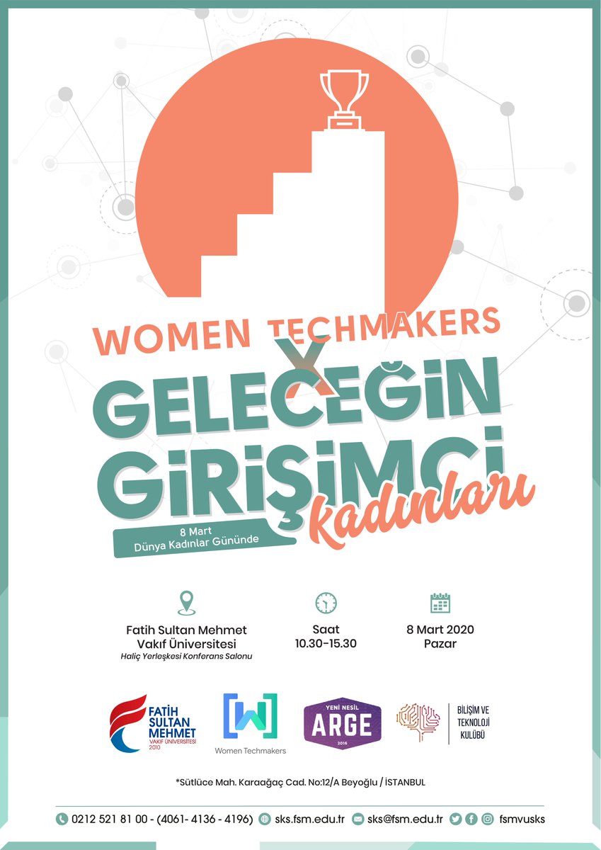 📌 <a href="/YeniNesilARGE/">Yeni Nesil ARGE</a>  ve <a href="/fsmbilisim/">Bilişim ve Teknoloji</a>  Kulüpleri 08 Mart Dünya Kadınlar Günü'nde "Women Tehmakers&amp;Geleceğin Girişimci Kadınları" konferansı düzenliyor! 
🗓️08 Mart 2020
⏳10:30
📍Haliç Yerleşkesi Konferans Salonu
👉Konuşmacılar Google, IBM, NETAS ve Trendyol firmalaıından glecektir.