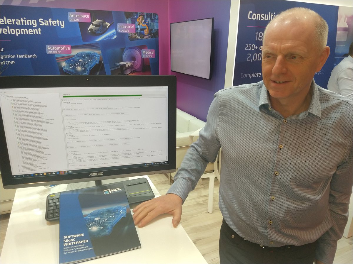 smartalix's tweet image. Dave Hughes of @HCCEmbedded with their latest safety integration testbench for automotive systems validation at #EmbeddedWorld2020