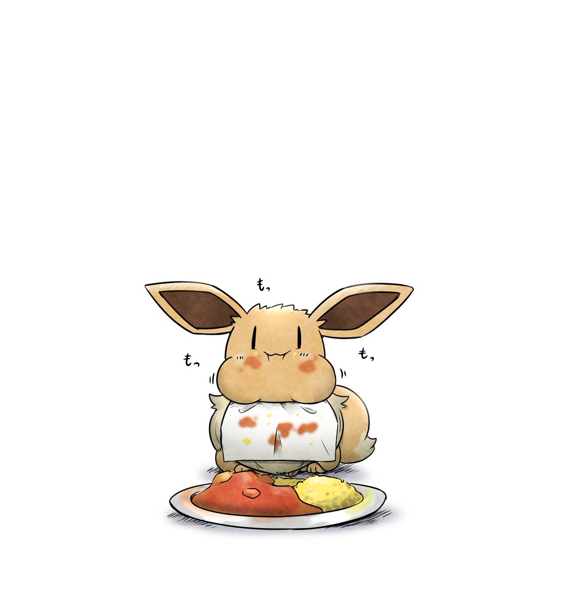eevee pokemon (creature) no humans food plate eating white background simple background  illustration images
