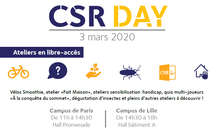 IESEG's tweet photo. #CSR Day 2020 : venez découvrir nos ateliers en libre service le 3 mars sur les campus de #Lille et #Paris🌱https://t.co/hqW6dCcGD0 #IESEGExperience #IESEGCares #IESEGicor https://t.co/nq83ob8VC7