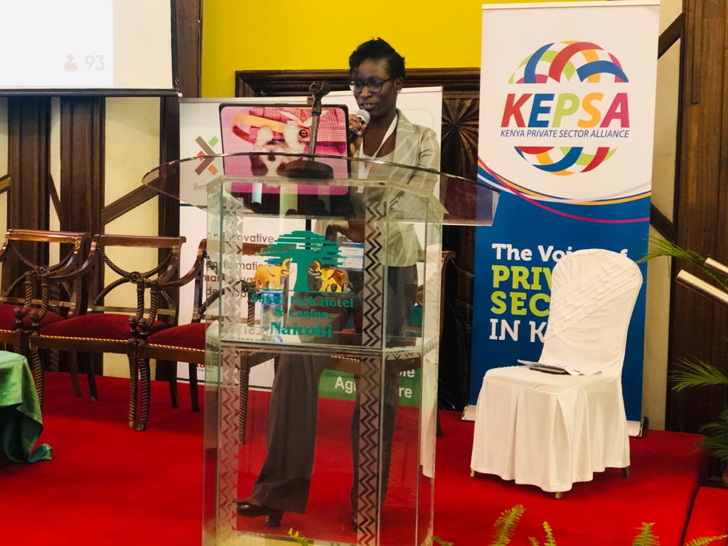 socaakenya's tweet photo. Jane from SOCAA giving opening remarks on the second day of National Agriculture Summit 2020 #KilimoSummit held @SafariPark_H @KEPSA_KENYA @SNV_AGRI @KenyaMarkets @FAO @ElgonKenyaLtd https://t.co/vz6fqY1da1