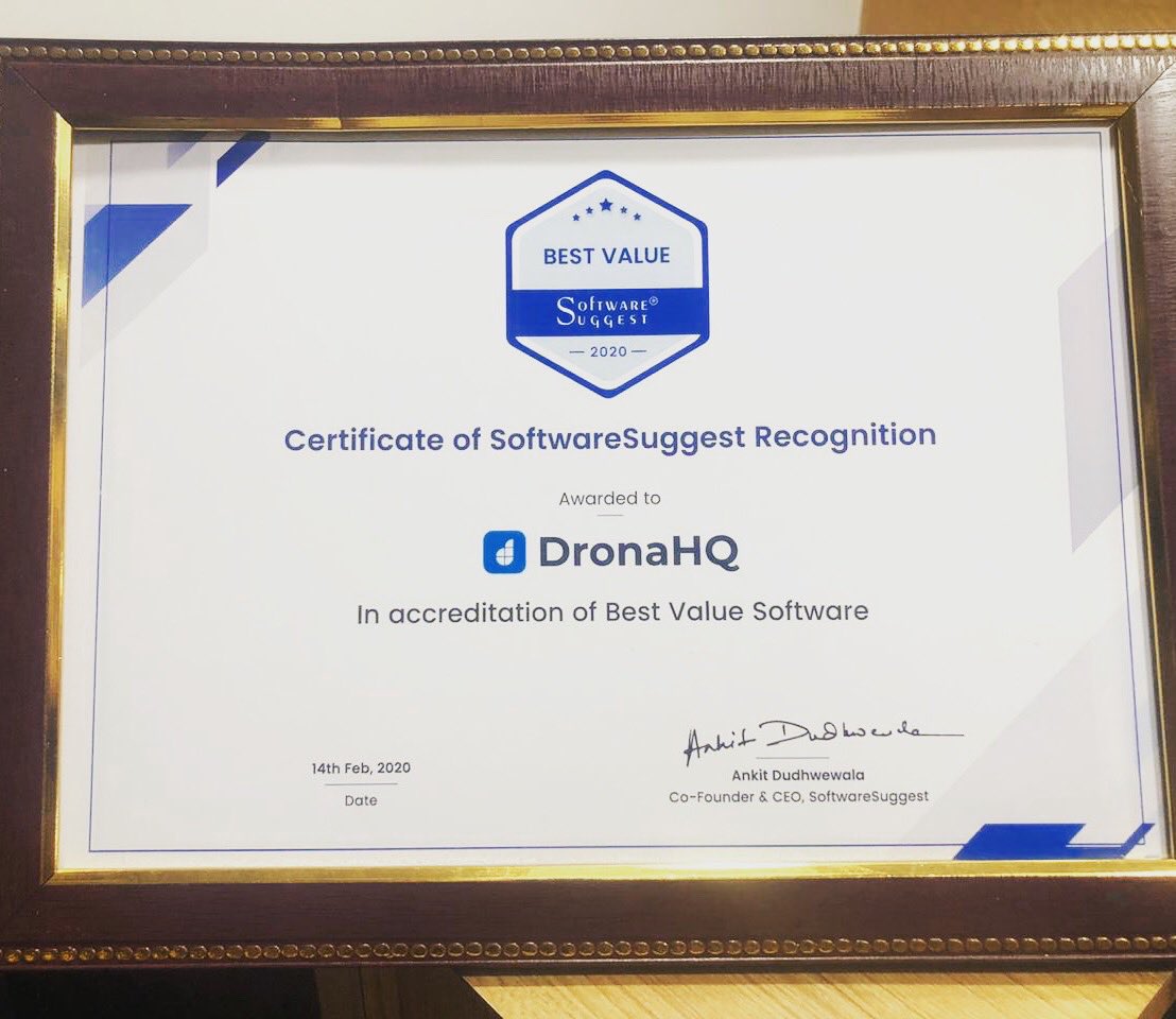 DronaHQ's tweet photo. Feels super good to be recognised for our basic reason of our existence.. to bring Value to businesses &amp; society worldwide!! Thanks to @SoftwareSuggest for this!! @divyeshkharade @jinen83 #dronahq #softwaresuggest #nocode #NoCode #DigitalTransformation #fastapps https://t.co/0S8HSwv62P