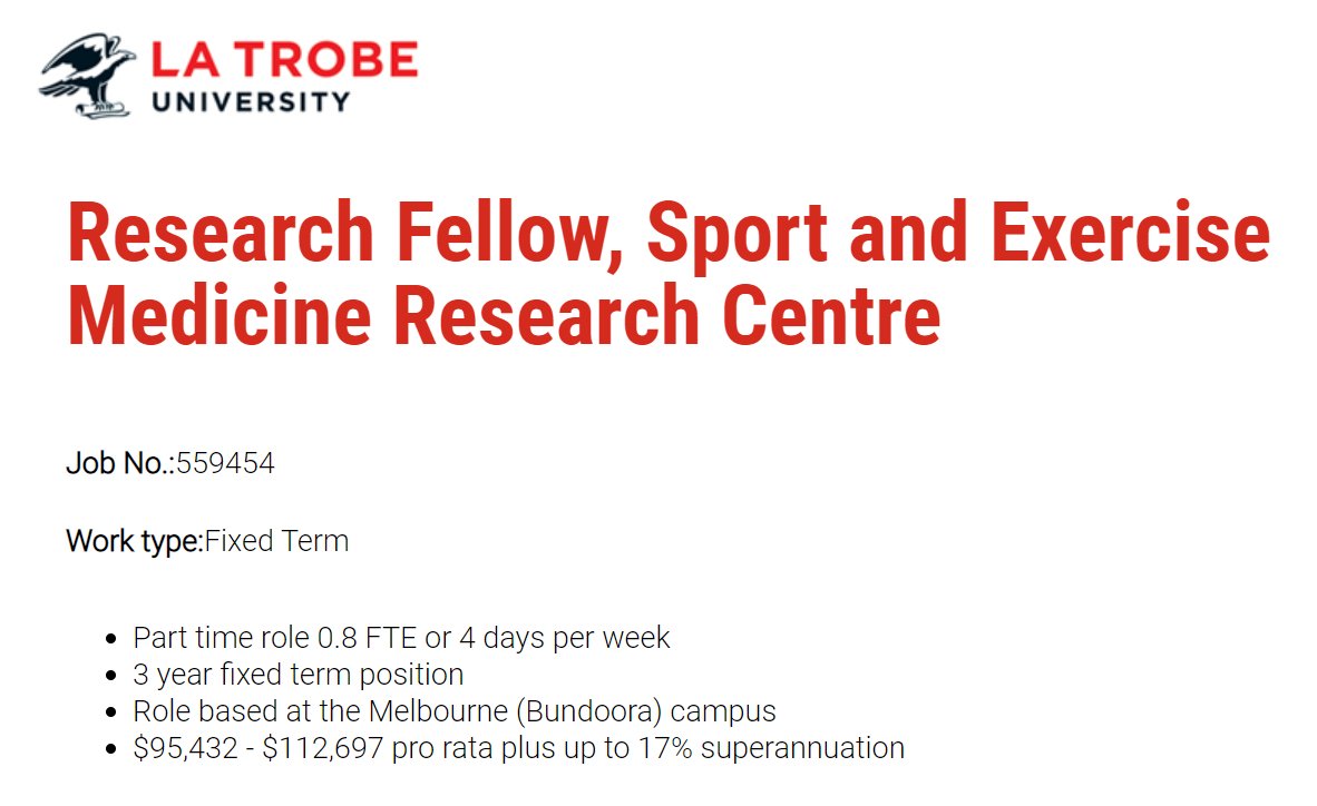 We are very excited to announce a new post-doc position - 3 years with <a href="/LaTrobeSEM/">La Trobe SEMRC</a> working with amazing people and researchers including <a href="/JoanneLKemp/">Dr Joanne Kemp</a> <a href="/kaymcrossley/">KC (she/her)</a> + many more

#implementation 
#OA
#advocacy
#highvalue care
#makeadifference

careers.pageuppeople.com/533/caw/en/job…