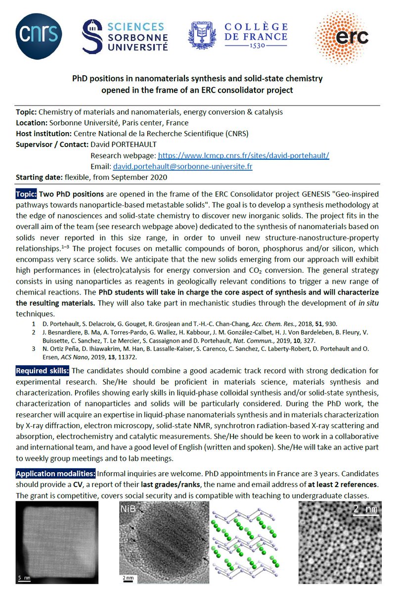 ED397_Sorbonne's tweet photo. 2 PhD positions in nanomaterials synthesis and solid-state chemistry opened in the frame of an ERC consolidator project @lcmcp_paris @Nano_lcmcp @DavidPortehault (Paris, France)
#ED397 #materials #phdchat https://t.co/zjlnzd9nF0