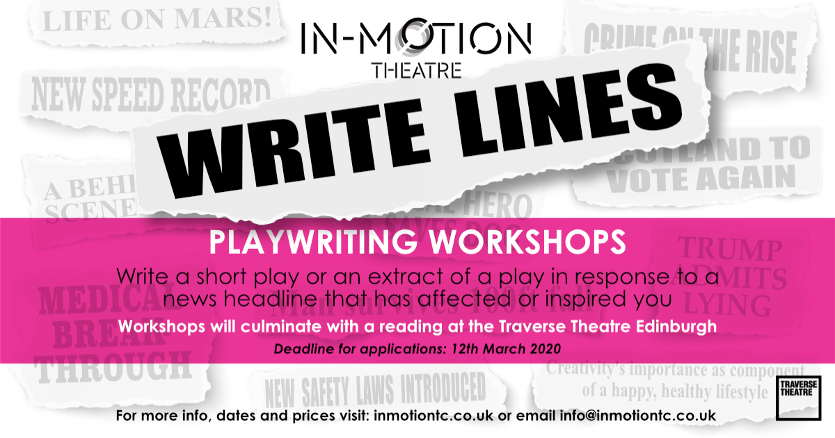 sftnetwork's tweet image. Write Lines workshops are returning between April - June 2020. An opportunity for playwrights to attend with producer &amp;amp; playwright Lisa Nicoll to create a 10min play (or the start of something larger) inspired by a newspaper headline. 
Info: bit.ly/2Vtl9a3
Deadline: 12/3