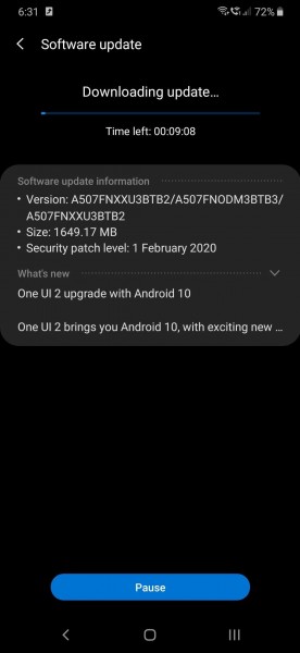 تحديث #android10 بدأ بالوصول الى #galaxya50s في الهند ، وحجم التحديث 1.6 جيجابايت ..من المتوقع أن يبدأ بالوصول الى بقية الدول قريبا