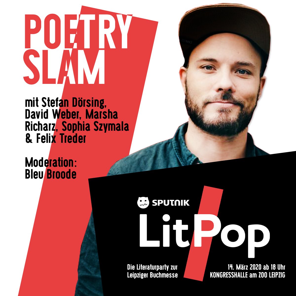 Litpop's tweet photo. Eine #Sputnik #Litpop ohne #poetryslam undenkbar! Dieses Jahr mit #bleubroode als Moderator! #livelyrix #lbm20 #buchmesse #litpop https://t.co/bXTUZJHgyY