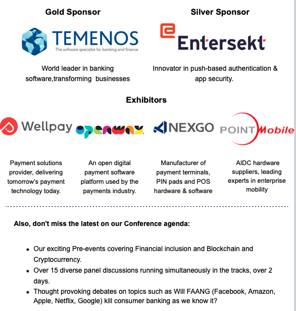 We are looking forward to Seamless Southern Africa, the leading payments, fintech, banktech and insuretech conference and exhibition. It will be at the Sandton Convention Centre 6 - 8 April 2020. Visit our exhibit to find out more about what we do.