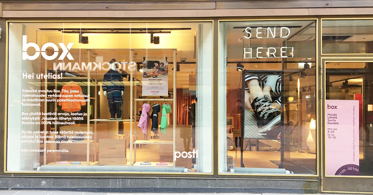 Reima_official's tweet photo. Reima Kit x Box by Posti. You can find Reima Kit spring products displayed on #boxbyposti window next to Stockmann. Go and check it out now! #reimakit #boxbyposti https://t.co/GahBMvCOgR