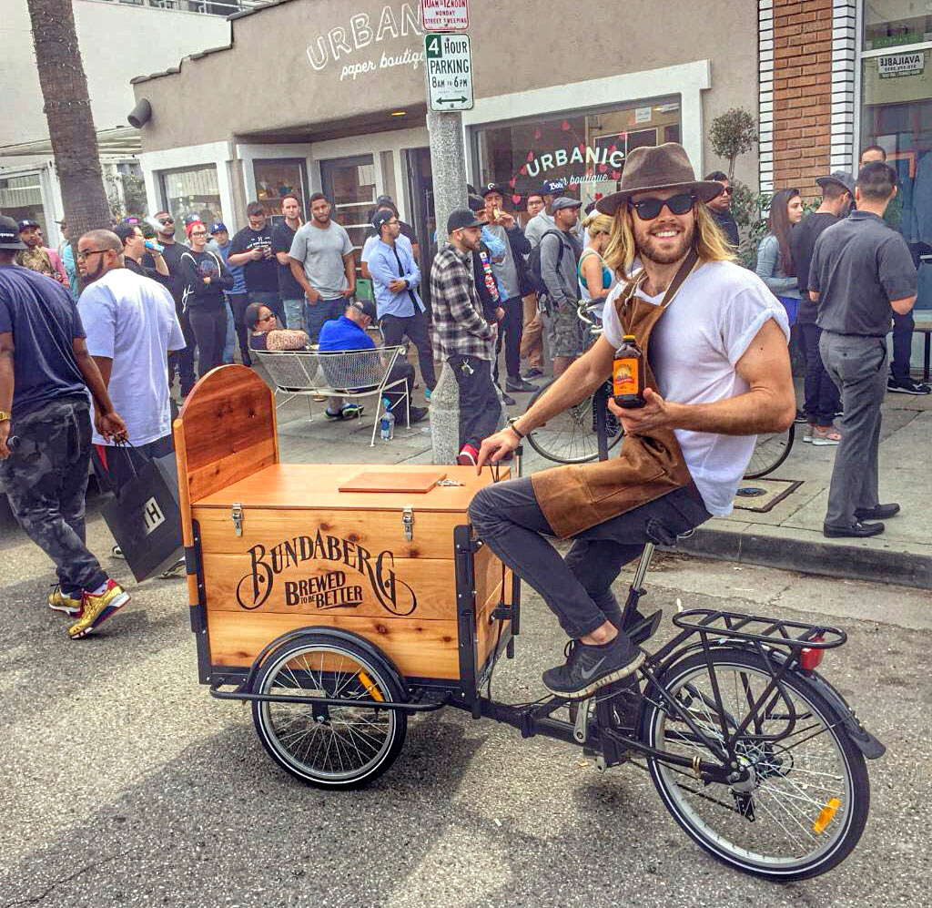 Bring your logo to the street! Having a product sampling bike is a super effective method for rolling out your brand presence in cities with heavy foot traffic. Here's one we made for <a href="/BundabergDrinks/">Bundaberg Drinks</a>