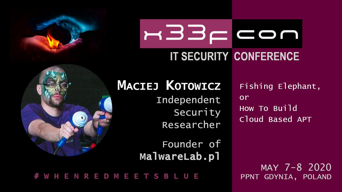 <a href="/maciekkotowicz/">mak</a> at #x33fcon 2020!
Fishing Elephant, or How To Build Cloud Based APT

x33fcon.com/#!s/mak.md

Register: x33fcon.com/#!conference.m…