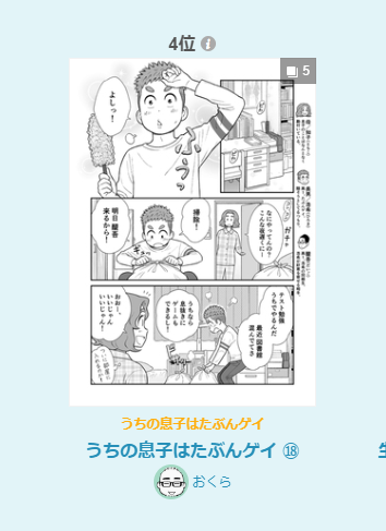 「うちの息子はたぶんゲイ」、pixivに投稿すると女子に人気ランキングで毎回なかなかいい順位にランクインします。ありがとうございます(*'▽`*) 