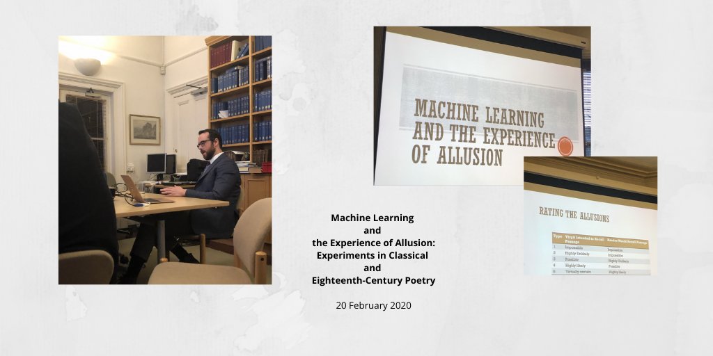 TEXTCOURT_ERC's tweet photo. On 20 February one of our project members attended the seminar “Machine Learning and the Experience of Allusion” delivered by @JamesGawley at the Voltaire Foundation.
Our team’s knowledge of #DigitalHumanities is growing day by day! @VoltaireOxford @TORCHOxford https://t.co/VccoHkMSIa