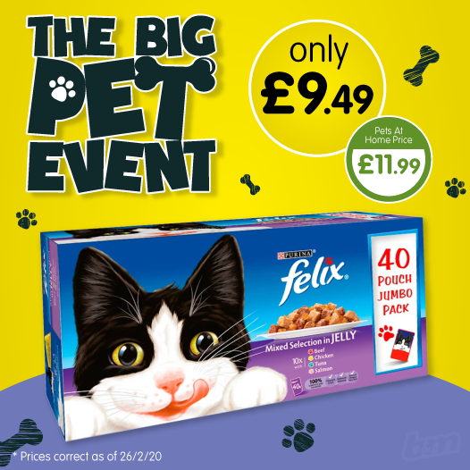 bmstores's tweet photo. You can get even more for your cats at B&amp;M thanks to our brilliant 
#PetEvent prices!

SAVE on this tasty Felix selection with us, and keep some extra cash for any extra little treats! https://t.co/GzsTXg4GU9

WHO needs to pop down to B&amp;M soon?! https://t.co/gJQtDSE99l