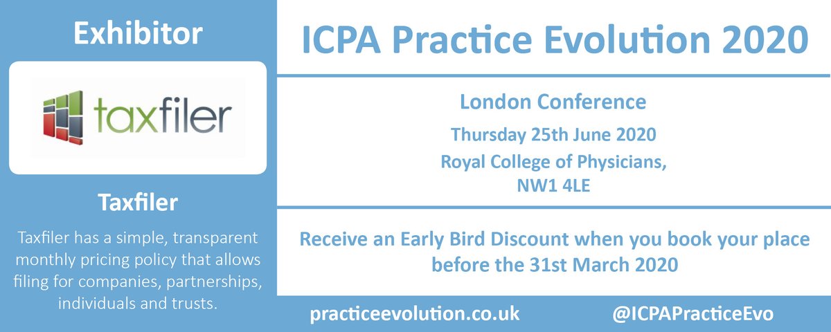 Reserve your place at Practice Evolution 2020 where @TaxfilerLtd will be exhibiting #London #Manchester #PracticeEvolution ow.ly/wCu930q8pBj