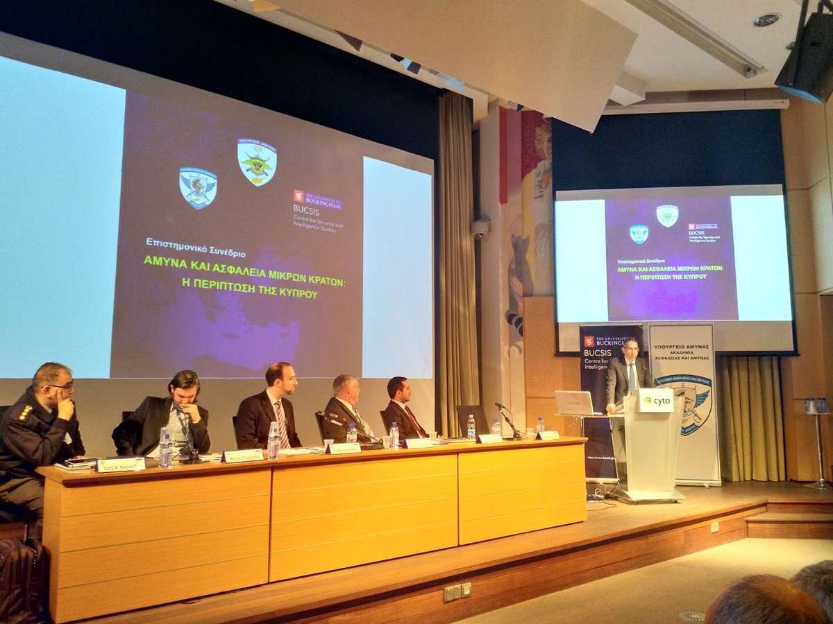 Intriguing event on #defence &amp; #security of small states - the case of #Cyprus continues w/ CY's MoD <a href="/AngelidesSavvas/">Savvas Angelides</a> addressing the audience #now along w/ <a href="/PetrosSavvides/">petrossavvides</a>, <a href="/MichalisKontos1/">Michalis Kontos</a>, Nikolas Ioannides, Vasilis Kappis, Marios Poullados &amp; A. Nicolaides - <a href="/DefenceCyprus/">Ministry of Defence 🇨🇾</a>