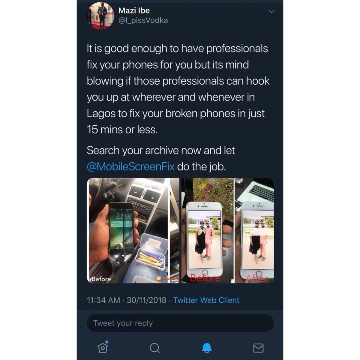 MobileScreenFix's tweet image. And yes! We totally agree, @mobilescreenfix can definitely do the job. 😎

Let’s help you fix your broken screen and damaged phone guys. 🌟

We are legit just a DM away. 🤗

#MobileScreenFix #MSFWay #PhoneRepair #Lagos #Nigeria #MobileFix #ScreenFix #PhoneFixers #PhoneFixing