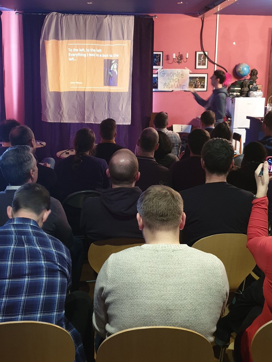 GeordieTest's tweet photo. Second talk of the day upstairs - Chris Warren talking about how testing influenced some of Beyonce's best work... Let's move to the left to the left! https://t.co/3s18x3L1lw