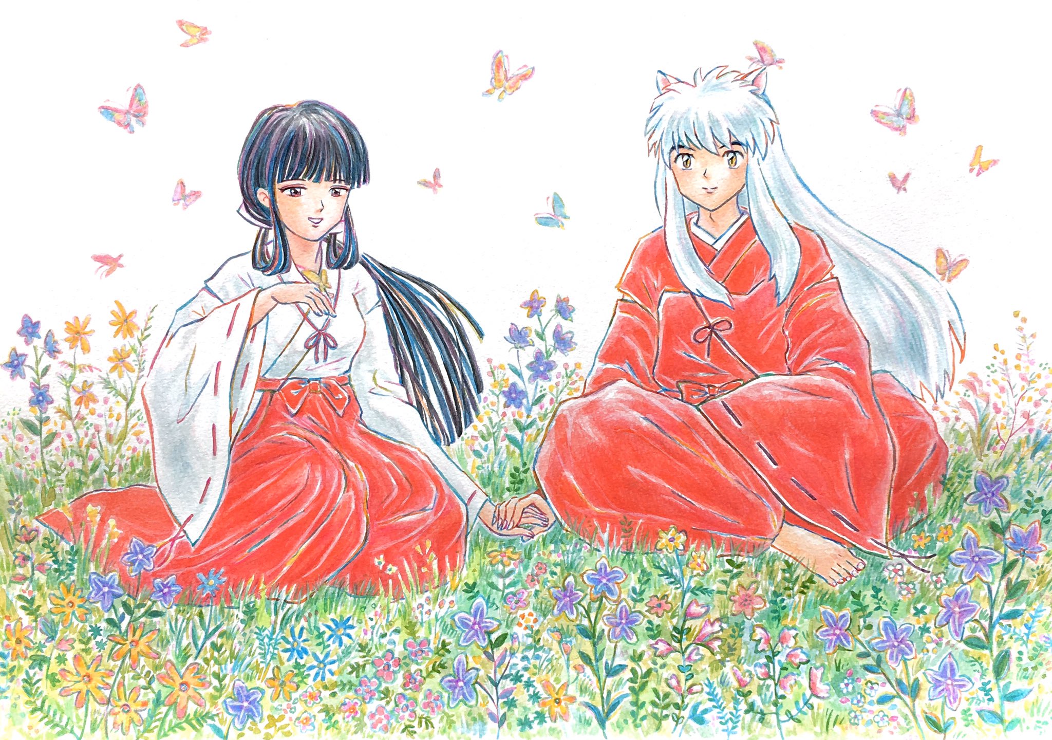 تويتر ざね虫 على تويتر 犬夜叉と桔梗お仕事で描かせて頂きました 有難うございました Illustration Drawing アナログ イラスト 水彩画 犬夜叉 桔梗 お花 蝶々 T Co Ledzyebfnh