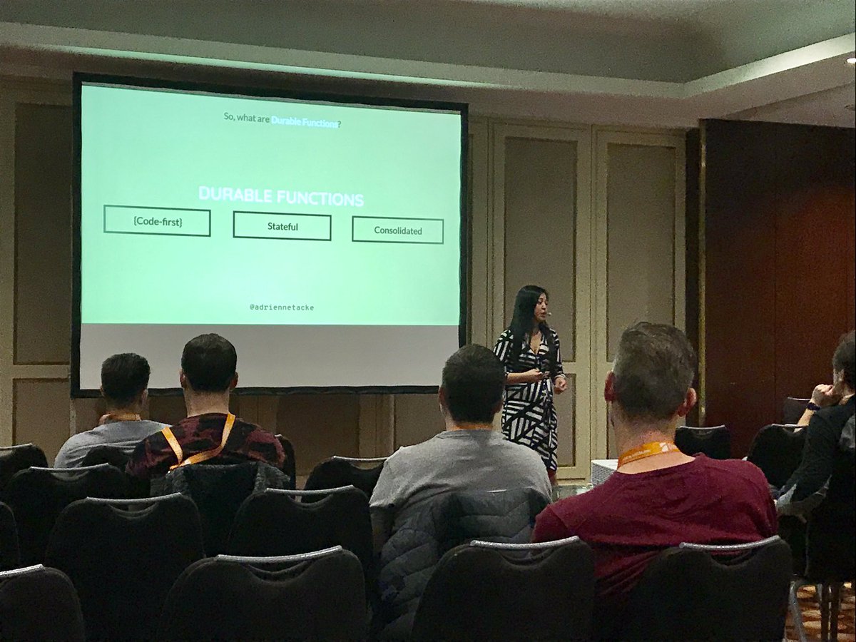 BASTAcon's tweet image. .@AdrienneTacke introducing #DurableFunctions &amp;amp; giving best practices for creating your first #serverless workflow.