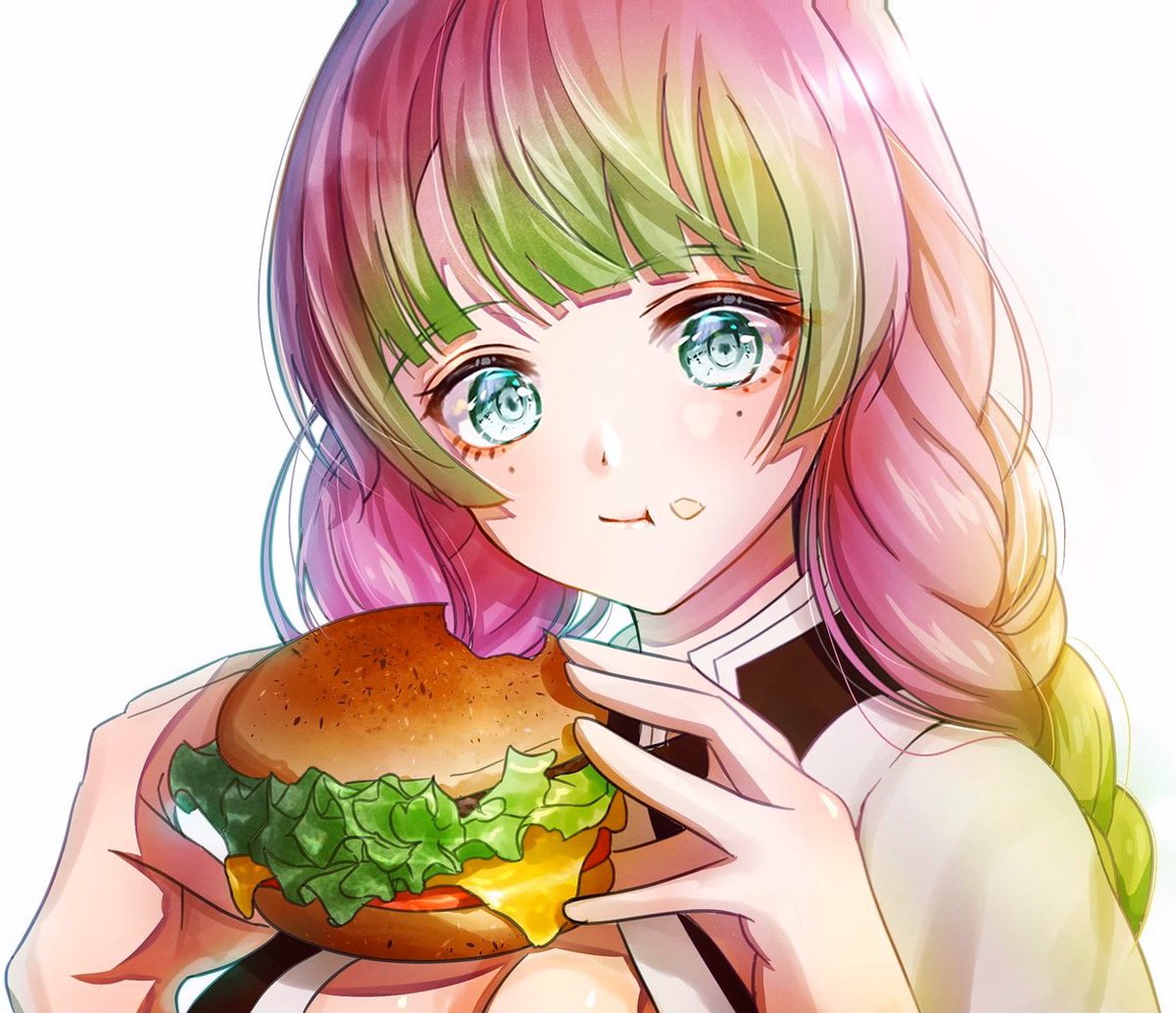 久咲まい 旧マイメロ イラスト垢 ハンバーガーを初めて食べる蜜璃ちゃん 甘露寺蜜璃 鬼滅の刃