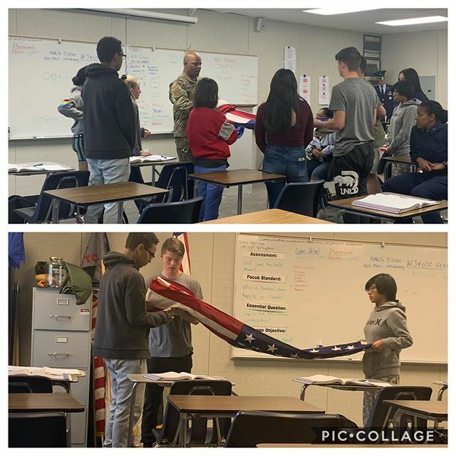 Charil_Macaraeg's tweet photo. This morning Sgt. Willingham taught his cadets how to fold the flag properly. He modeled how and then students had an opportunity to practiceโall while Sgt. provides feedback to students. #mustanglearning https://t.co/75wq3DuRXY https://t.co/bSXPQEn4H0