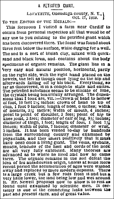 18thCand19thC's tweet photo. Cardiff Giant Hoax of 1869 in Cardiff, New York - The #CardiffGiant, a “petrified man” uncovered in Cardiff, New York, was one of the greatest #hoaxes in American history. The giant was found behind William ... https://t.co/IzH4xBYMDo #19thcentury https://t.co/Jk3qxLppim