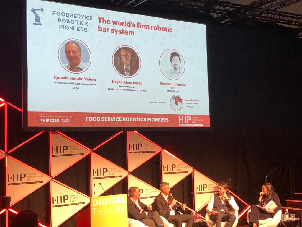Makr Shakr was awarded as one of "The Most Disruptive Companies in the Robotics Category” at Horeca Professional Expo in Madrid! 🙌 Our CTO Alessandro Incisa participated as a speaker together with representatives of @KUKAGlobal and <a href="/cavalliclubdxb/">Cavalli Club Dubai</a>. #HIP2020 #FoodServiceRobotics