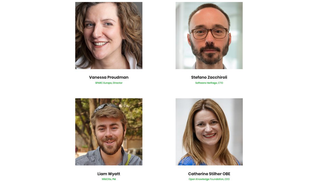 We are pleased to announce the first group of invited speakers of the Workshop on #OpenCitations and #OpenScholarlyMetadata 2020: @VanessaProudman (@SPARC_EU), @C_Stihler (@OKFN), @zacchiro (@SWHeritage), and @Wittylama (@Wikicite) - workshop-oc.github.io #WOOC2020 #I4OC