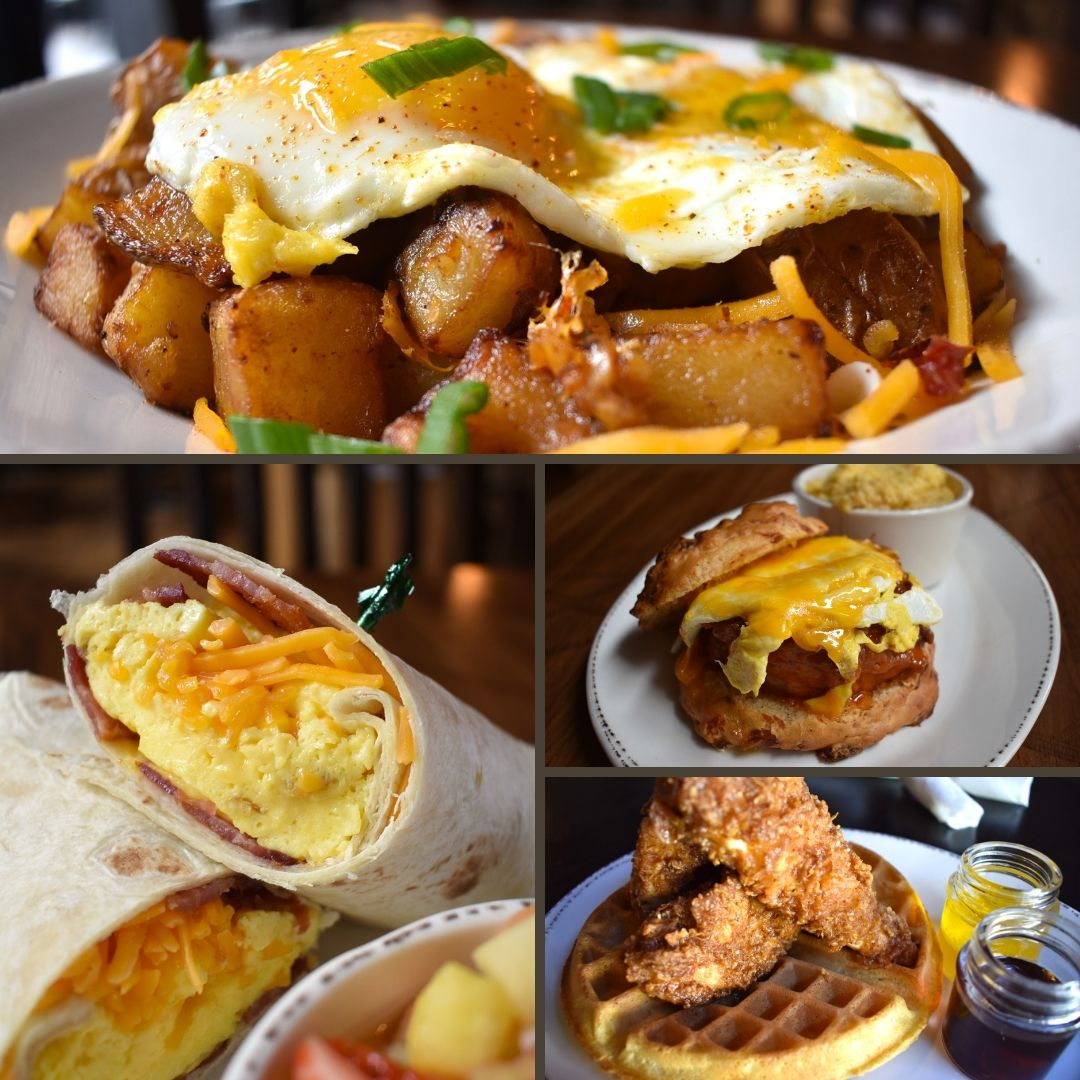 MyrtlesChicken's tweet photo. When the Rooster crows on the weekend, we're cookin' up brunch at Myrtle's! Serving amazing choices including wraps, sandwiches, and of course our famous Chicken + Waffle. But don't sleep in too late (ahem you college kids), this menu is only available until 4PM. https://t.co/FtHYOooZdH