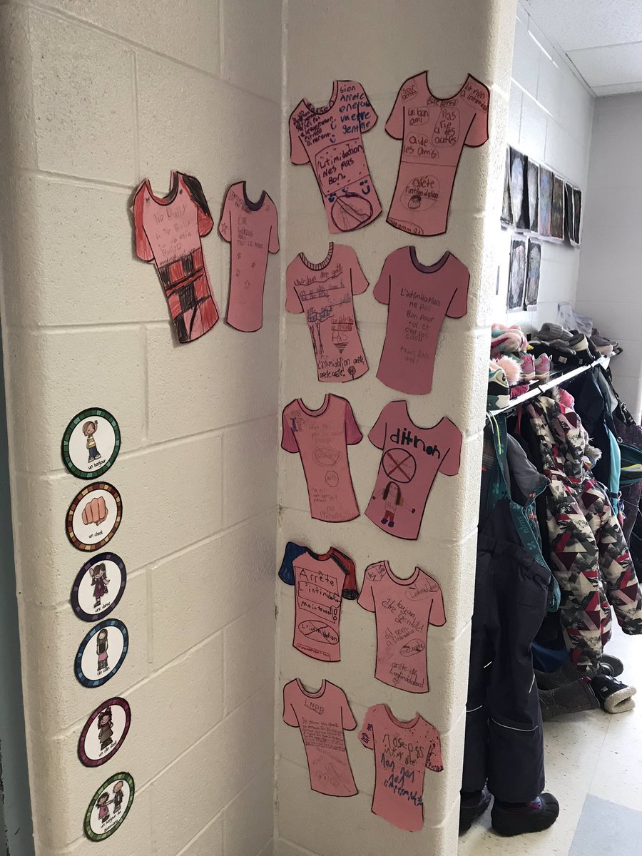 cadarackque's tweet photo. At Cadarackque some classes recognized Pink Shirt Day yesterday with wall/door displays. Thank you to students in Mme Negrea, Mrs. Pham and Mme Gass classes. @caddyps https://t.co/C5KnRKervE
