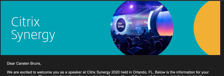 carstenbruns's tweet image. Yeay! I will be one of the speakers at @citrix Synergy Orlando. I&apos;m very exited! #CitrixCTP #CitrixADC #CitrixADM