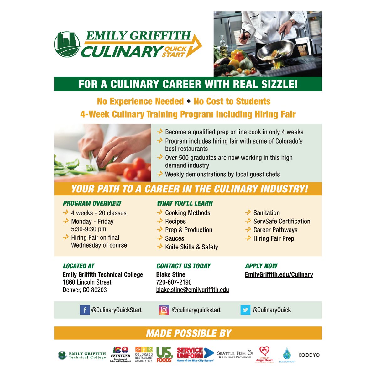 Here's a #NoBrainer for you - sign up for our next no-cost, 4-week #CulinaryTraining program that starts March 16 ow.ly/4Ocx50yvMPj #NoBrainerDay Emily Griffith Technical College Culinary Quick Start