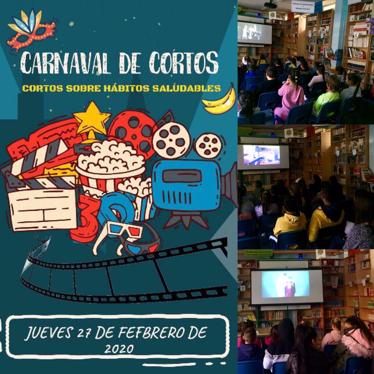 « Carnaval de Cortos » en el mes más corto con la temática Hábitos Saludables en nuestra biblioteca escolar. #comisióninnovacióntecnológica #lapazalbacete #habitossaludables #bibliotecaescolar #planlector2020