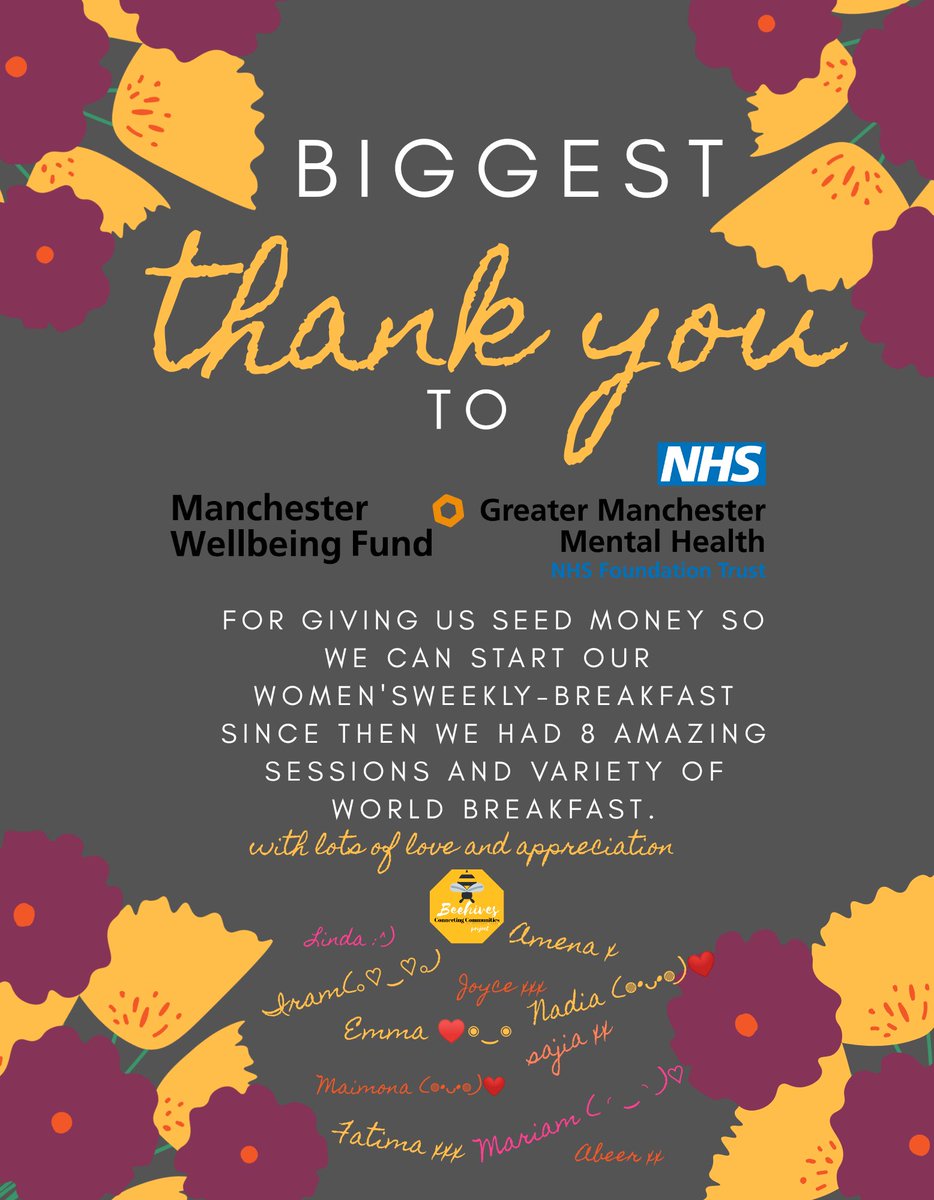 Thank you very much for being with us and providing us to start something so amazing and wonderful #womensweeklybreakfast.Time separate us but  just not end here .So thank you for being there for us when we needed the most .
@GMMH_NHS @McrWF