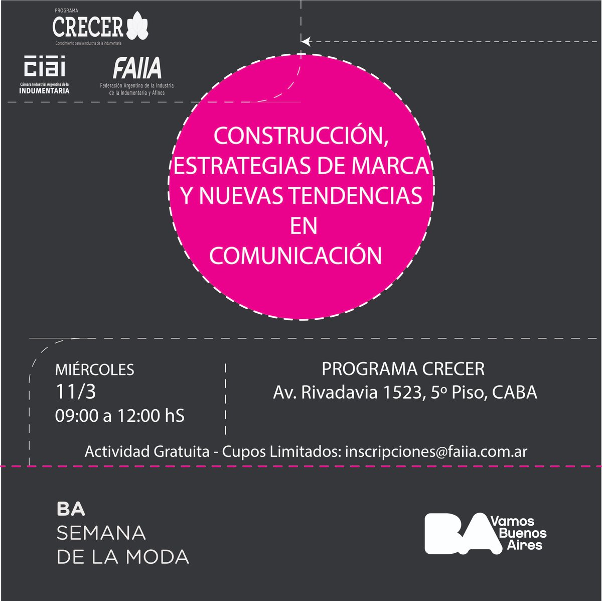 FAIIAPCrecer's tweet photo. En el marco de la nueva edición de #BASemanadelaModa organizamos junto @CIAIndumentaria, @bamodaok y Agencia La Ola👉 Construcción, Estrategia de Marca y Nuevas Tendencias en Comunicación.
📌 11 de marzo de 9 a 12 hs
📌 Actividad gratuita.
#BAModa #BASemanadelaModa https://t.co/FhB4TVnVfy
