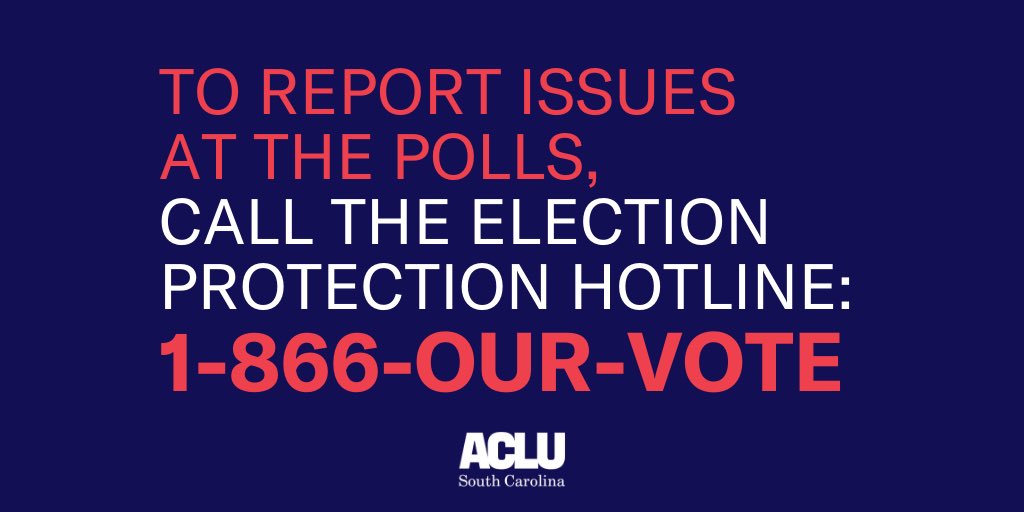 ShanteleVision's tweet photo. Heading out with the ACLU of SC protecting against #voter suppression Saturday! If you need help, look for one of our nonpartisan volunteers or call 1-866-OUR VOTE.   @ACLU_SC 
#SCPrimary #scpol #chsnews #ProtectTheVoteSC https://t.co/Q3onZZwEHt