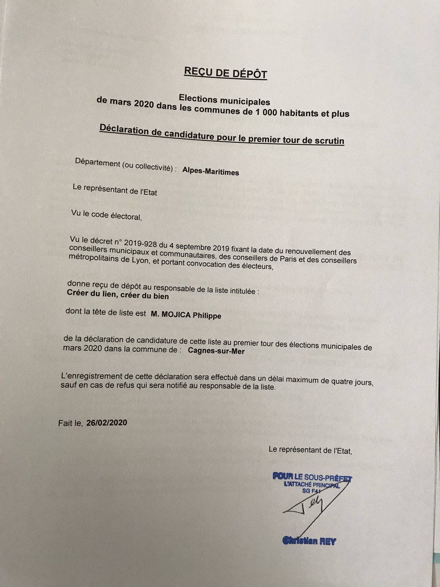 CagnesEnMarche's tweet photo. Élections ⁦@cagnesinfo⁩ Liste plurielle Majorité Présidentielle déposée par l’animateur du comité ⁦@MojicaPhilippe⁩ @CagnesEnMarche⁩ marche ⁦@enmarchefr⁩ @MajPresSLV06 ⁦@UDE_FR⁩  Rdv le 15 mars 20h https://t.co/sLZOP6j0hj
