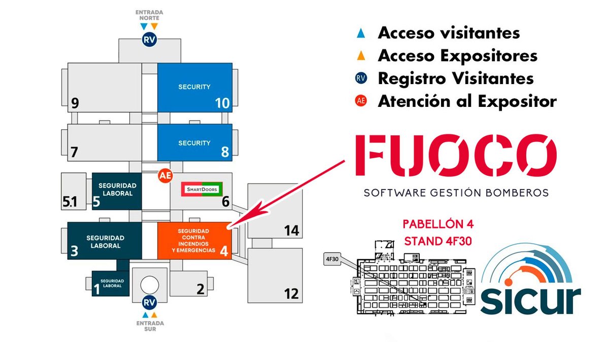 FuocoBomberos's tweet photo. ¡Bombero! o persona vinculada con este gremio. ¿Aún no has pasado por nuestro stand en este #SICUR2020? Quizás por la magnitud de @SICUR_ en @feriademadrid no nos encuentras. Te lo vamos a poner fácil gracias a este mapa, así que ¡ven a visitarnos! y conoce nuestro software https://t.co/IK1uma2RxL