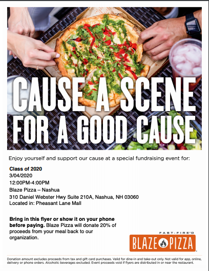 Come to Blaze Pizza in Nashua next Wednesday after UCEs from 12-4 and support the senior class as they wrap up their second to last trimester!  

<a href="/TyngHighPrin/">Jeffrey Ogden</a>