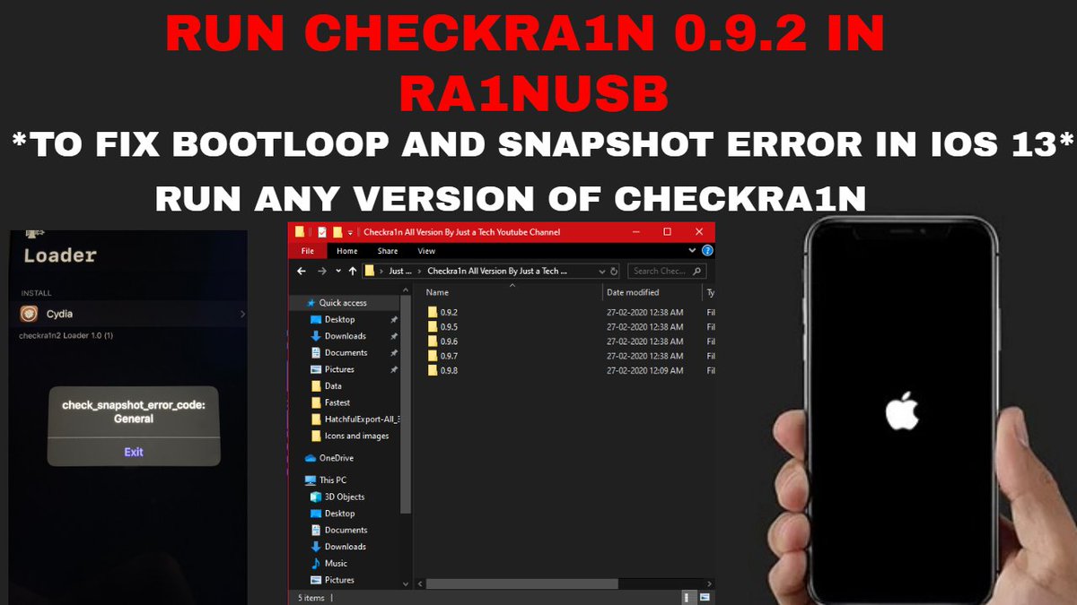 iamjustatech's tweet photo. #Ra1nusb #Checkra1n 0.9.2 |Fix cydia error check snapshot error code general |Fix bootloop ios 13| https://t.co/cN8H9mWHC8 via @YouTube @checkra1n @Pwn20wnd @Theunc0verTeam https://t.co/UiaEhxjzhP