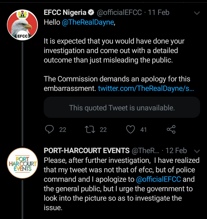 Dikeocha Chukwuebuka ( @TheRealDayne) deleted the said post and issued a public apology but EFCC vowed to arrest him!At some point, Dike willfully submitted himself to the EFCC in PH, but the news making the rounds now suggest that he's been arrested by the EFCC!