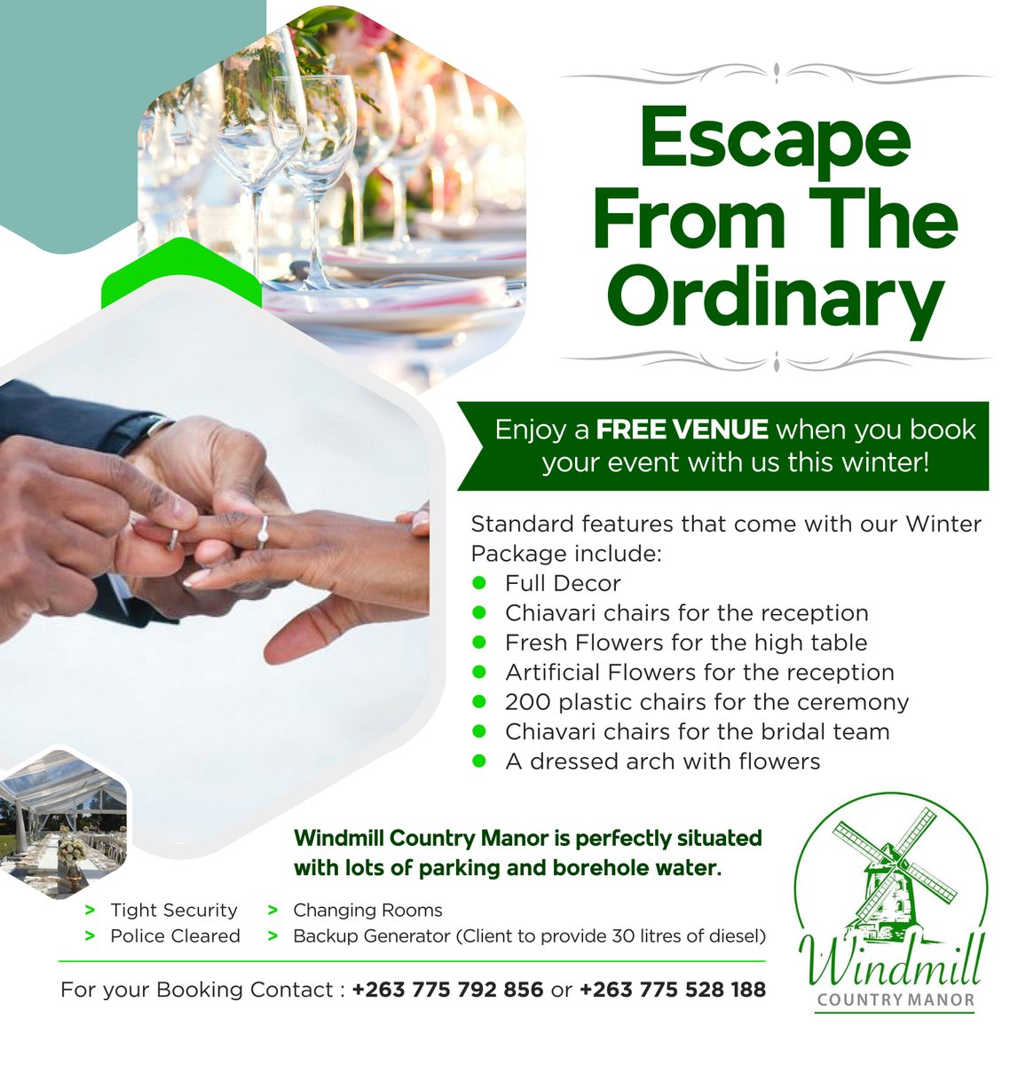 WindmillManor's tweet photo. It's almost Winter! If you are planning to have an event in Winter take a look at our Winter Promotion Flyer. Book Now for the best date. Contact us for more information on this amazing package. #MemorableMoments #WindmillManor #ExquisiteEvents https://t.co/lH1COXSDYq