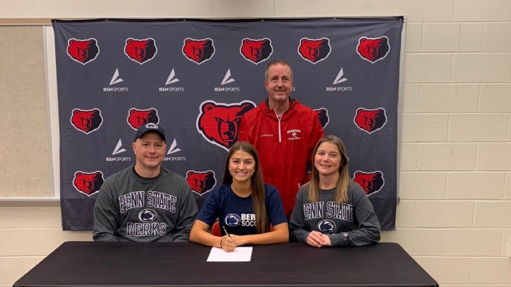 Congratulations to Madison Monka who will be continuing her Academic and Soccer career at Penn State Berks. Madison is a midfielder who will be majoring in Communications  She is pictured with her parents Gary and Dawn Monka and Boyertown Head Coach Bill Goddard.