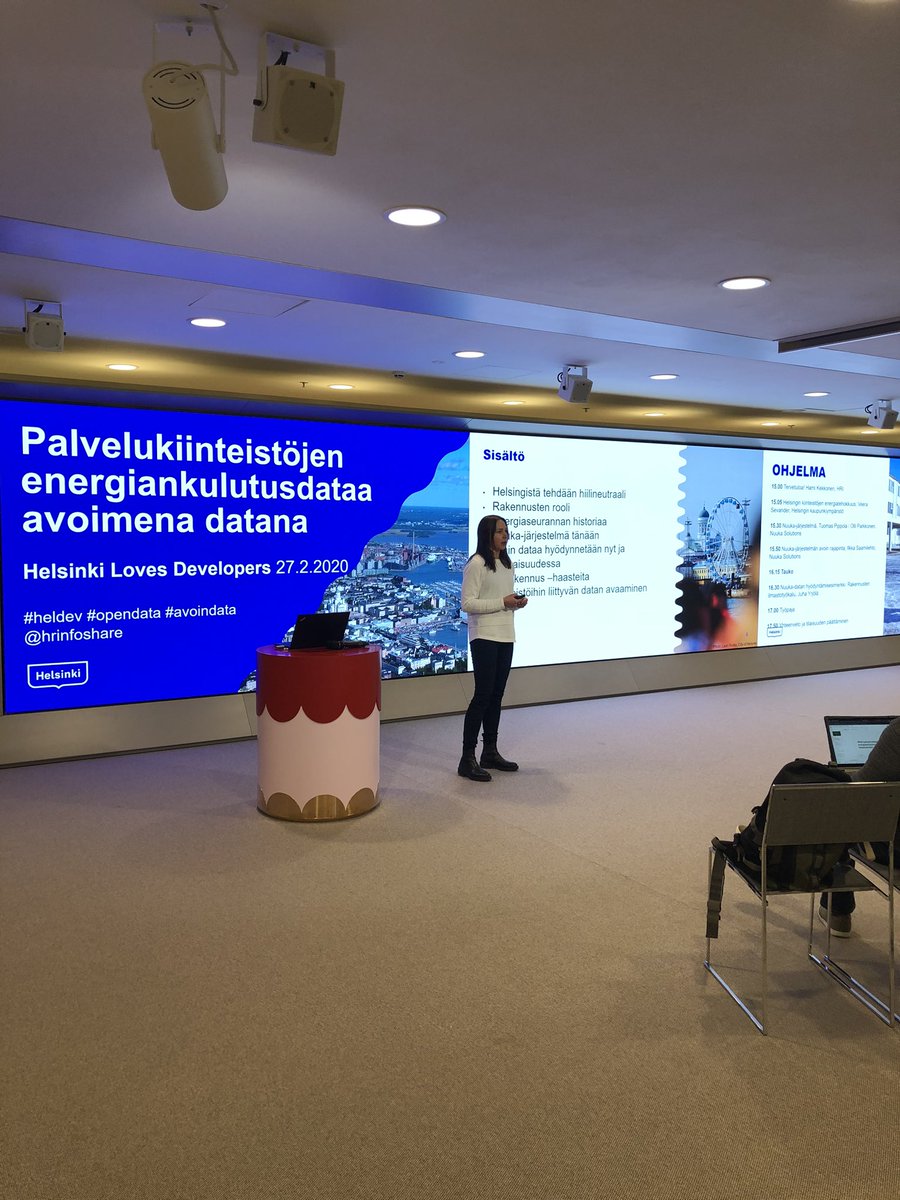 NuukaSolutions's tweet photo. Leading Energy Expert Veera Sevander from City of Helsinki presenting how they can utilize the data in the buildings to make them more sustainable #Sustainability #heldev #opendata @HelsinkiKymp https://t.co/PE7LxXDPVA
