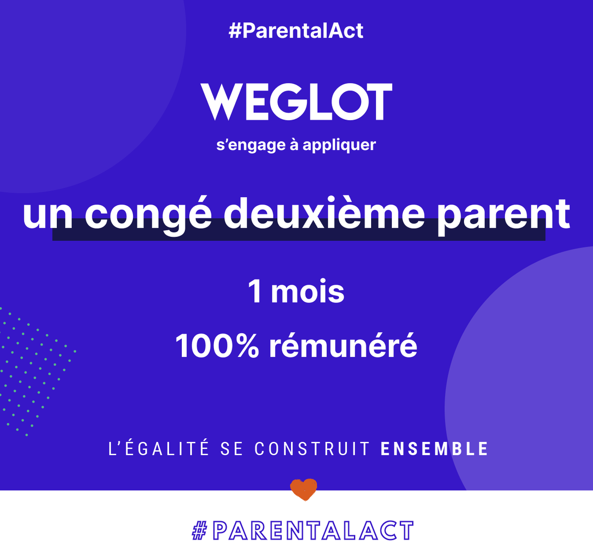 [FR] Weglot est très fier de s’engager aux côtés de 250 entreprises pour proposer à ses employés un congé 2ème parent d’un mois 100% rémunéré. 👶🍼

Rejoignez le mouvement 👉 parentalact.com