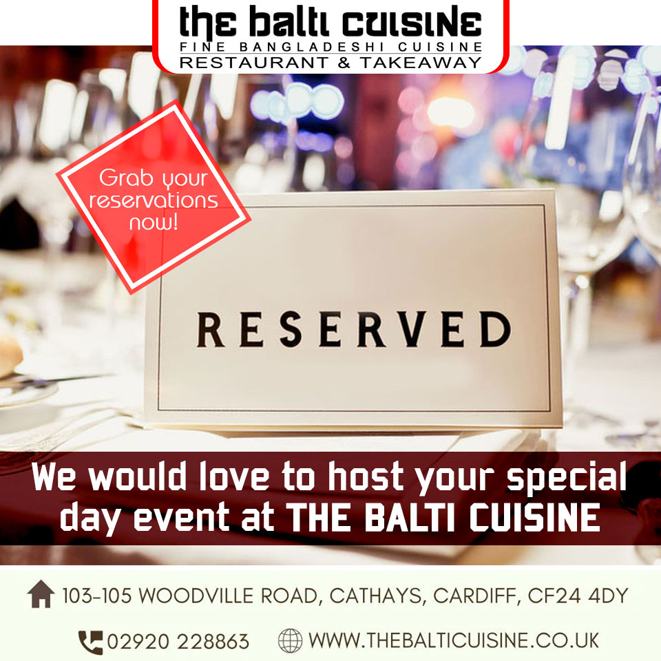 We would love to host your special day event at The Balti Cuisine which will be full of delicious food and great service.
Grab your reservations now to make things smoother. 

#eventhosting #hostevent #Curry #Hot #dinning #cardiff #goodfood #booknow #thebalticuisine