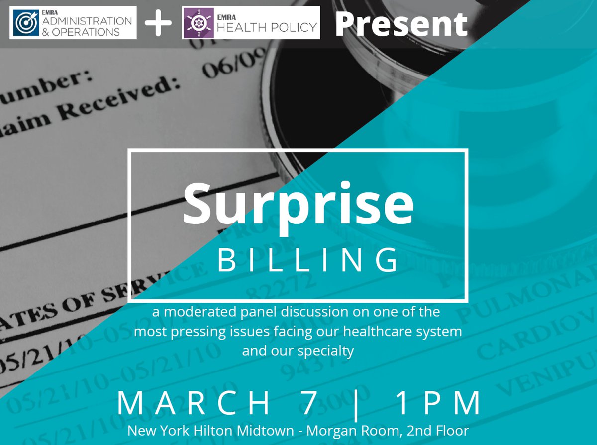 emresidents's tweet image. Join EMRA&apos;s AdminOps &amp;amp; Health Policy Committees for a discussion on surprise billing!  Field experts incl. frontline care providers to admins to policy influencers share thoughts and experiences on this challenging issue. #CORD2020 #medicalbilling #healthadmin #healthpolicy